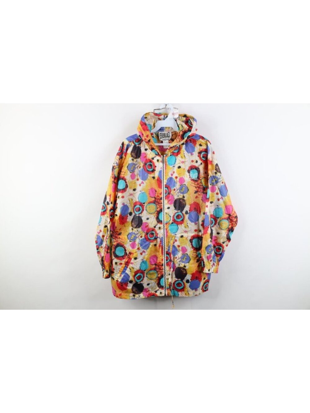 Vintage 90s Streetwear Womens Medium Abstract Art Hooded Windbreaker Jacket